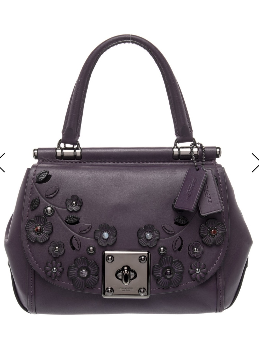 Coach Purple Willow Drifter Floral Appliqué Top-Handle Satchel with Strap